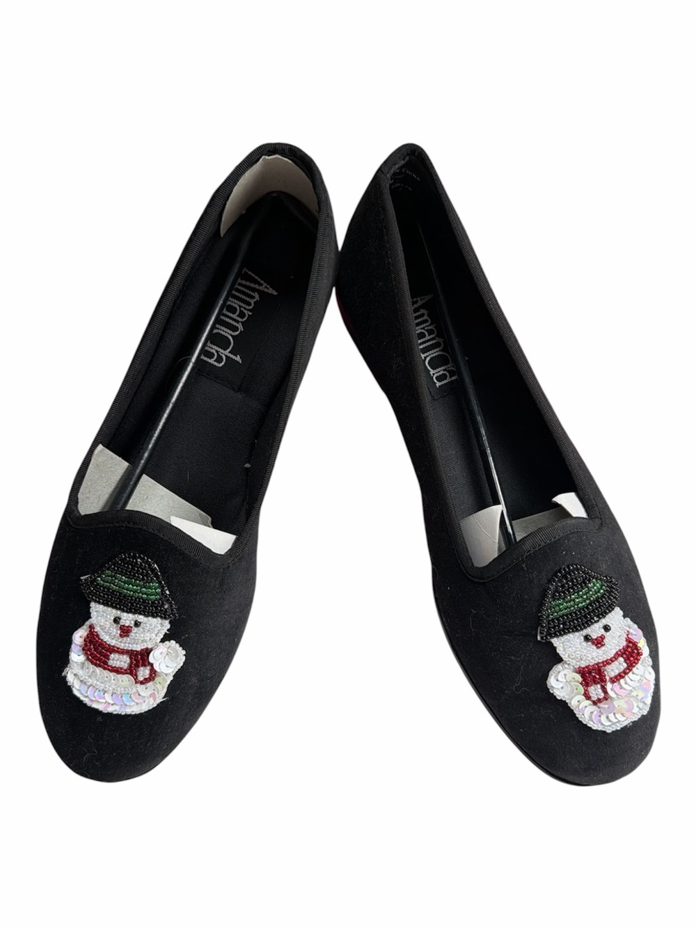 Vintage Snowman Sequin Velvet Flats like new Size 9